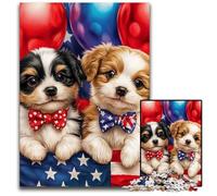Puzzles pour Adultes 1000 pièces Puzzles Drapeau américain Chiot Jouets Cadeau Éducatif Intellectuel Décompressant Amusant Jeu Familial 26X38CM