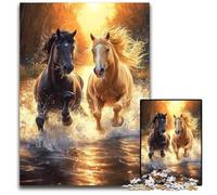 Puzzles pour Adultes 1000 pièces Puzzles en Bois Deux Chevaux Design Complexe pour Adolescents, décoration DIY et Divertissement Stimulant pour Le Cerveau 50x75cm