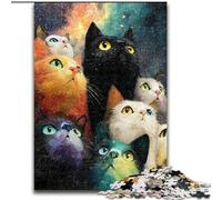Puzzles pour Adultes, 1000 pièces, Puzzles en Carton artistiques Abstraits de Chat Noir pour Adultes 26x38cm, Jeu interactif Familial, Cadeau Artisanal avec Illustrations colorées
