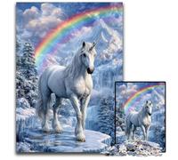 Puzzles pour Adultes 1000 pièces Puzzles en Carton Cheval Blanc Arc-en-Ciel Design Complexe pour Adolescents, décoration DIY et Divertissement Stimulant pour Le Cerveau 26x38cm