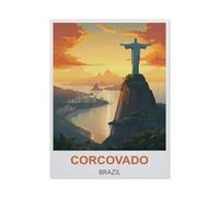Puzzles pour Adultes 1000 Pièces Puzzles Puzzles,Affiche de Voyage Vintage du Corcovado au Brésil,Bricolage Adulte Enfants Puzzles Adultes Jeux Éducatifs pour Enfants Cadeaux Adultes(38x26cm)-BI47