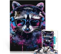 Puzzles pour Adultes 1000 pièces Puzzles Raton Laveur avec Casque Puzzle Artwork 26x38cm Soulagement du Stress Staycation Tuez Le Temps pour Les 14 Ans et Plus
