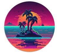Puzzles pour Adultes 1000 pièces, Puzzles Ronds en Papier, thème Plage et île, pour Les Adolescents (Taille 67,5 x 67,5 cm)