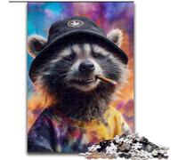 Puzzles pour Adultes 1000 pièces Raton Laveur avec Chapeau, Jouets de Divertissement Familial, idéal comme Cadeau pour Toute la Famille à partir de 14 Ans (Taille 50x75cm)