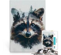 Puzzles pour Adultes 1000 pièces Raton Laveur sentinelle de la forêt Casse-tête avec des pièces de Formes aléatoires entièrement imbriquées 38x26cm
