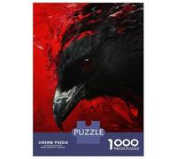 Puzzles pour Adultes 1000 Pièces Raven with Red Eyes Puzzle Casse-tête Jeu Anti-Stress Cadeau Unique d'anniversaire Et De Noël 52x38cm/1000pcs