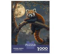 Puzzles pour Adultes 1000 Pièces Red Panda Moon Tree Night Puzzles pour Adolescents Jeu Manuel Décoration Intérieure Cadeaux De Noël Et d'anniversaire 38x26cm/1000pcs