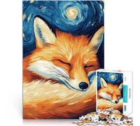 Puzzles pour Adultes 1000 pièces Renard endormi Nuit étoilée Fait de Bois pour Les 14 Ans et Plus Jeux en Famille Offrir en Cadeau à Toute la Famille。Taille:50x75cm/19.68x29.52pouce