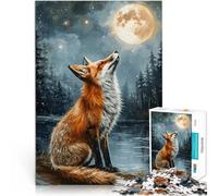 Puzzles pour Adultes 1000 pièces Renard regardant la Lune Défi Difficile pour soulager Le Stress Super Cadeau 38x26cm