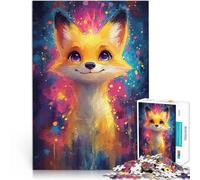 Puzzles pour Adultes 1000 pièces Renard Souriant dans des éclaboussures colorées Jeu de Quiz Une œuvre d'art 38x26cm