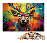Puzzles pour Adultes 1000 pièces Renne psychédélique Puzzles Décoration d'intérieur colorée et Jeu Familial interactif, 26x38cm / 10,23x14,96 Pouces