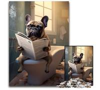 Puzzles pour Adultes : 1000 pièces représentant Un Bouledogue français lisant Un Journal, pour la décoration intérieure, idéal comme Cadeau de Noël et de Nouvel an pour Les Adolescents 26 x 38 cm.