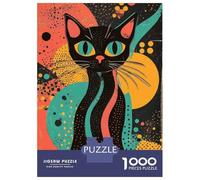Puzzles pour Adultes 1000 Pièces Retro Cat Art Print Vibrant Black Cat Bold Abstract Pop Art Print Puzzle Détente Jeux Défi Difficile Cadeau Anti-Stress 70x50cm/1000pcs