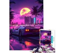 Puzzles pour Adultes 1000 pièces Rétro F Ferrari Retrowave Coucher de Soleil Activités Amusantes à la Maison Activités familiales Jeux relaxants pour 14 Ans et Plus Jeu de Puzzle Offert (50x75cm)