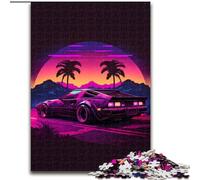 Puzzles pour Adultes 1000 pièces Rétro Wave Voiture Néon Puzzle en Bois, pour Les Anniversaires, Les Vacances et la décoration intérieure 1000 pièces(50x75cm)