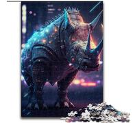 Puzzles pour Adultes 1000 pièces Rhino du Futur en Bois, décoration Artistique DIY Parfaite ou Cadeau d'anniversaire 50x75cm pour Jeu interactif en Famille