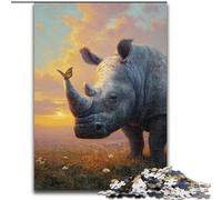 Puzzles pour Adultes 1000 pièces Rhinocéros et Oiseaux, pour Les 14 Ans et Plus pour Un Jeu éducatif, Un défi, Un Jouet, Un Cadeau pour Les Anniversaires (Taille 26x38cm)