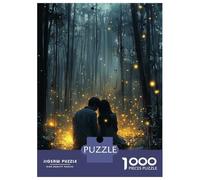 Puzzles pour Adultes 1000 Pièces Romantic Couple in Magic Forest with Glowing Fireflies Puzzle pour Adultes Jeux Relaxants Améliore La Mémoire Cadeau d'anniversaire, Cadeaux, 52x38cm/1000pcs