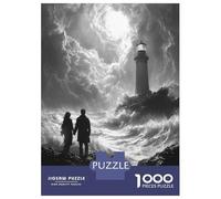 Puzzles pour Adultes 1000 Pièces Romantic Stormy Shore with Lighthouse - Charcoal Art Puzzle pour Adultes Jeux Relaxants Améliore La Mémoire Cadeau d'anniversaire, Cadeaux, 38x26cm/1000pcs