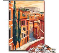 Puzzles pour Adultes 1000 pièces Rome Italie Minimaliste Difficile à compléter mais Amusant et Humoristique avec Affiche et fiche de Questions-réponses Assorties (26x38cm) 1000 pièces