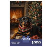 Puzzles pour Adultes 1000 Pièces Rottweiler Christmas Portrait Christmas Tree Dog Print Puzzles pour Adultes Jeu Manuel Décoration Parfaite Activités Amusantes À La Maison 52x38cm/1000pcs