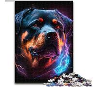 Puzzles pour Adultes 1000 pièces Rottweiler coloré en Bois, décoration Artistique DIY Parfaite ou Cadeau d'anniversaire 50x75cm, Loisirs créatifs en Famille, Parfait pour Les Anniversaires