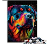 Puzzles pour Adultes 1000 pièces Rottweiler coloré en Bois, décoration Artistique Parfaite ou Cadeau d'anniversaire 50x75cm, Loisirs créatifs en Famille, Parfait pour Les Anniversaires