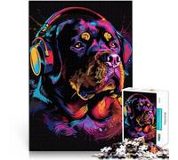 Puzzles pour Adultes 1000 pièces Rottweiler DJ Neon Family Activity Jigsaw 26x38cm avec Affiche Assortie et Feuille de Questions