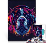 Puzzles pour Adultes 1000 pièces Saint Bernard avec Casque Jeu Stimulant Jouets 19,7 po x 29,5 po Cadeaux d'anniversaire de Noël