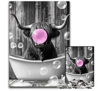 Puzzles pour Adultes 1000 pièces Salle de Bain Highland Cow Puzzle Jeux Jouets Cadeau, Anniversaire Unique et Cadeaux pour et Âge 14 Ans et Plus 26X38CM