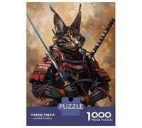 Puzzles pour Adultes 1000 Pièces Samurai Cat Armor with Sword Puzzles pour Adultes - Jeu De Réflexion, Analyse Et Logique - Cadeau Anti-Stress 52x38cm/1000pcs