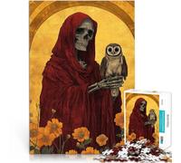 Puzzles pour Adultes 1000 pièces Santa Muerte avec Hibou Fait de Bois，Convient aux Personnes âgées de 14 Ans et Plus Entraînez Votre Cerveau et Vos Mains Cadeau d'anniversaire de Noël。