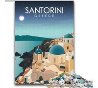 Puzzles pour Adultes 1000 pièces Santorin, Grèce la Nuit Difficile à réaliser mais Amusant et Humoristique avec Affiche et fiche de Questions-réponses Assorties (38x52cm) 1000 pièces