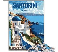 Puzzles pour Adultes 1000 pièces Santorin, Grèce Un défi à relever, mais Amusant et Humoristique avec Une Affiche et Une fiche de Questions-réponses Assorties (50x75cm) 1000 pièces