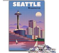 Puzzles pour Adultes 1000 pièces Seattle City WA Travel Art Family Game Stress Relief Difficult Challenge Artists Collection, Beaux-Arts (26x38cm) 1000pcs