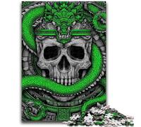 Puzzles pour Adultes 1000 pièces Serpent Vert et crâne Puzzles pour Adolescents, Anti-Stress Défi Difficile Cadeaux du Père Noël Secret (26x38cm)