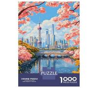 Puzzles pour Adultes 1000 Pièces Shanghai Skyline with Cherry Blossoms Puzzles pour Adolescents Découpe De Précision Difficulté Et Défi Cadeaux d'anniversaire Et Cadeaux Uniques 52x38cm/1000pcs