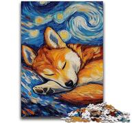 Puzzles pour Adultes 1000 pièces Shiba Inu Ciel Nocturne Anti-Stress Défi Difficile Décoration d'intérieur Unique et Cadeaux 50x75cm