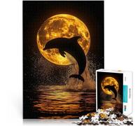 Puzzles pour Adultes 1000 pièces Silhouette de Dauphin Lune Océan Jeu Familial pour et Car C'est Un pour Toute la Famille 38x26cm