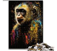 Puzzles pour Adultes 1000 pièces Singe éclaboussures de Peinture en Bois, Jeu Familial interactif, adapté aux 14 Ans et Plus 50x75cm pour Un Jeu interactif en Famille