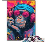 Puzzles pour Adultes 1000 pièces Singe écoutant de la Musique, Jouets éducatifs et éducatifs, Cadeaux d'anniversaire Uniques pour Les 14 Ans et Plus (Taille 26x38cm)