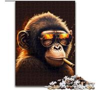 Puzzles pour Adultes 1000 pièces Singe Fumeur en Bois, activité Amusante à la Maison 50x75cm, activité de Jeu familiale captivante