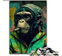 Puzzles pour Adultes 1000 pièces Singe Fumeur en Bois, décoration Parfaite pour la Maison ou Le Bureau, Cadeau de Noël idéal 50x75cm pour Un Jeu interactif en Famille