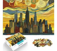 Puzzles pour Adultes 1000 pièces Skyline de New York dans la Rue Van Gogh Fabriqué en Carton pour Les 14 Ans et Plus Décoration d'intérieur Don d'œuvres d'art。Taille：38x52cm/14.96x20.47pouce