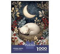 Puzzles pour Adultes 1000 Pièces Sleeping Bear Cub Under Crescent Moon Puzzles pour Adultes, Jouets À Monter Soi-même, Cadeaux À Offrir Aux Amis Et À La Famille 70x50cm/1000pcs