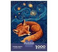 Puzzles pour Adultes 1000 Pièces Sleeping Fox Under Starry Night Sky Puzzle Jeux Relaxants Difficile, Difficile, Stimulant À Terminer 52x38cm/1000pcs