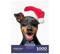 Puzzles pour Adultes 1000 Pièces Smiling Miniature Pinscher Dog with Santa Hat Puzzle pour Adultes, Jeu De Réflexion, Cadeaux pour Femmes, Activités Amusantes À La Maison 70x50cm/1000pcs