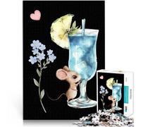 Puzzles pour Adultes 1000 pièces Souris Mignonne avec Un Cocktail Blue Lagoon défi éducatif Décoration d'intérieur 38x26cm