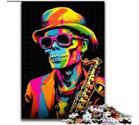 Puzzles pour Adultes 1000 pièces Squelette Jouant du Saxophone, Jouets éducatifs, Jeux Anti-Stress, décoration Murale (Taille 26x38cm)