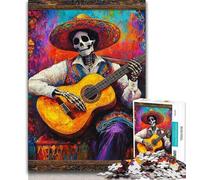 Puzzles pour Adultes 1000 pièces, Squelette Mexicain Jouant de la Guitare, Anti-Stress, défi Difficile, décoration d'intérieur Unique et Cadeaux (38x26cm)